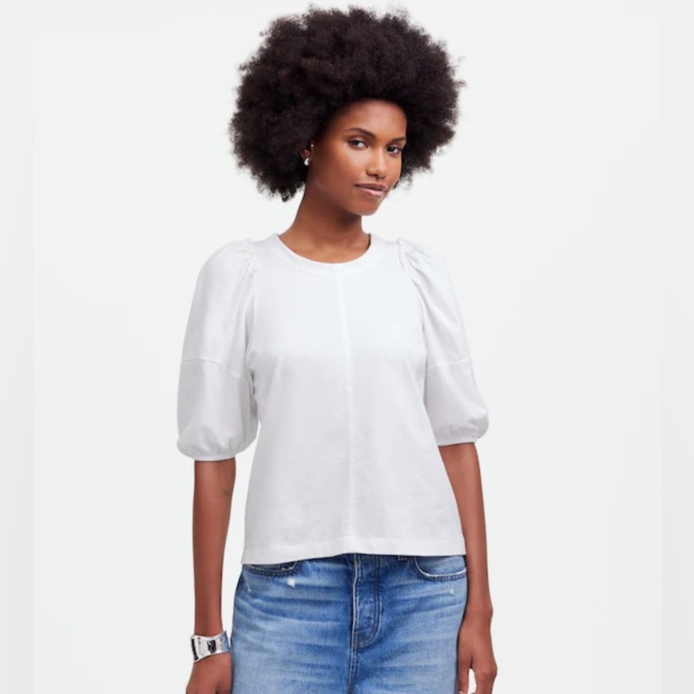 Madewell NWT Puff-Sleeve Tee in Eyelet White Size Small